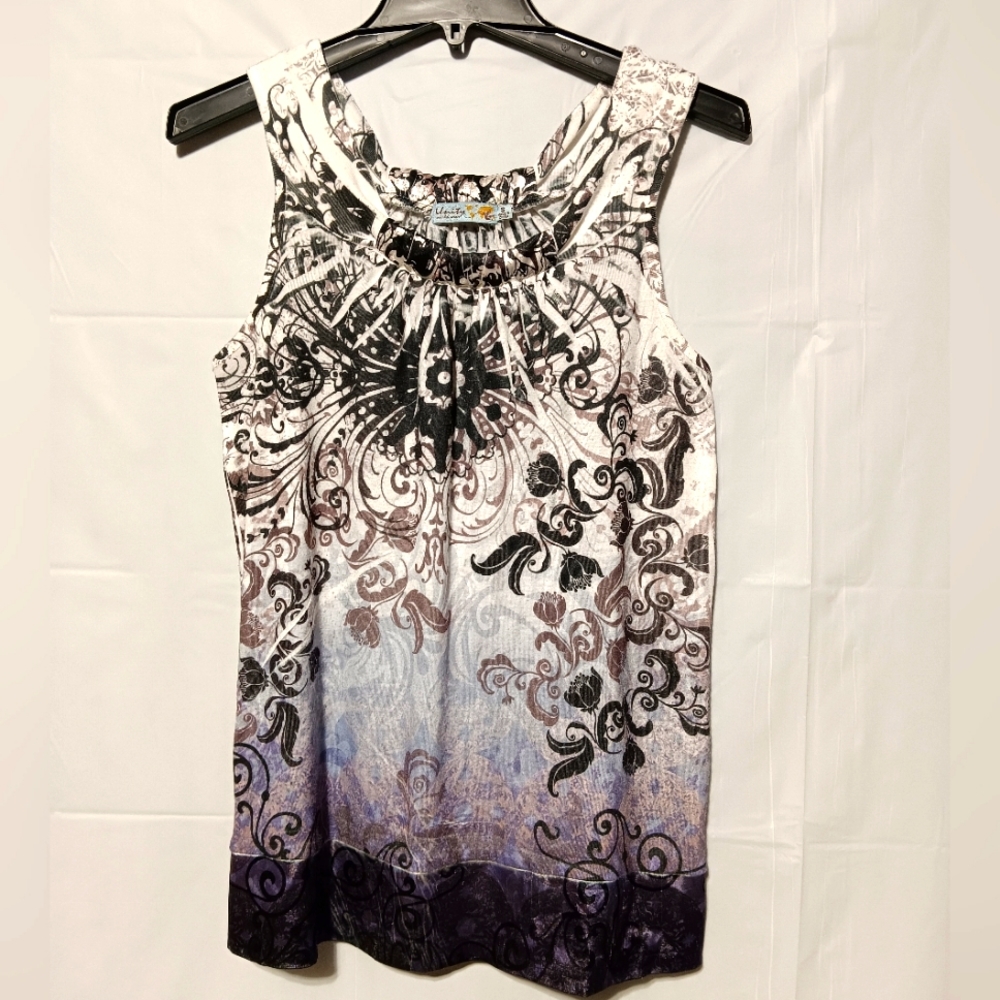 Unity World Wear EUC Women's Sleeveless  Blouse, Size Small, Multicolor Pattern